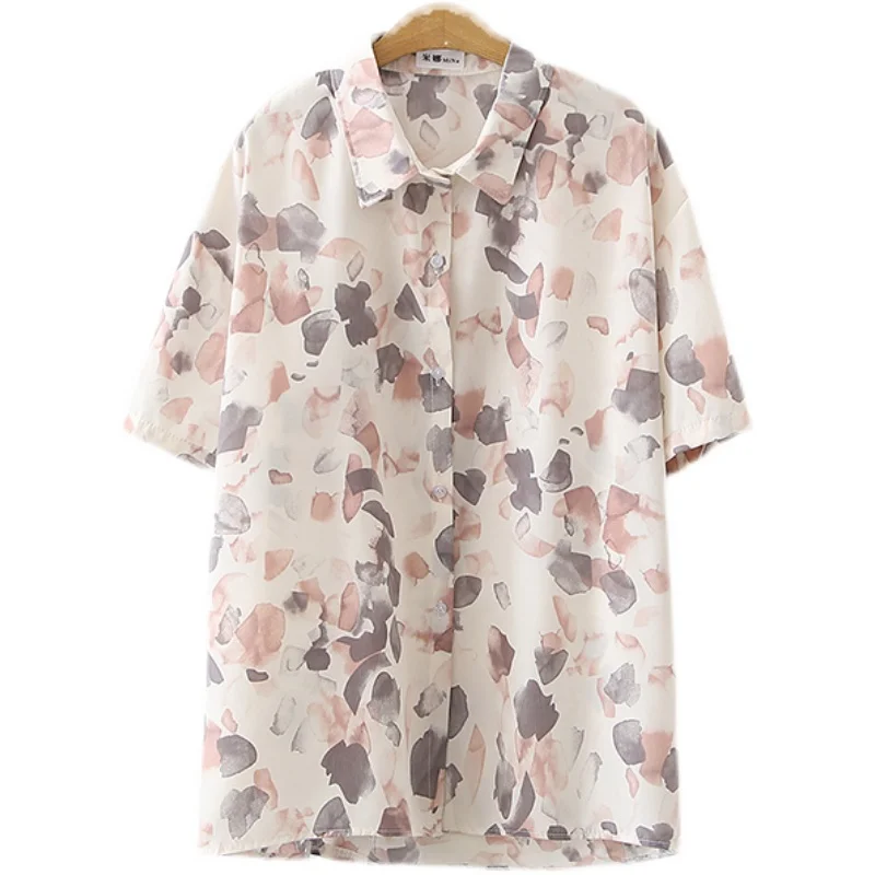 

Women's Blouse Summer Tops Polo Shirt Chiffon Blouses Fashion Top Casual Shirts Short Sleeve Printing Loose Houthion