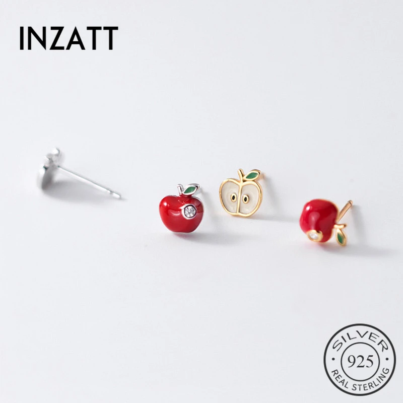 

INZATT реальные 925 стерлингового серебра красный циркон серьги-гвоздики в форме фруктов для Модные женские вечерние асимметрия, хорошее ювели...