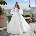 Современные атласные свадебные платья soworthy с пышными рукавами в стиле бохо цвета слоновой кости свадебное платье пляжные элегантные кружевные женские свадебные платья 2022