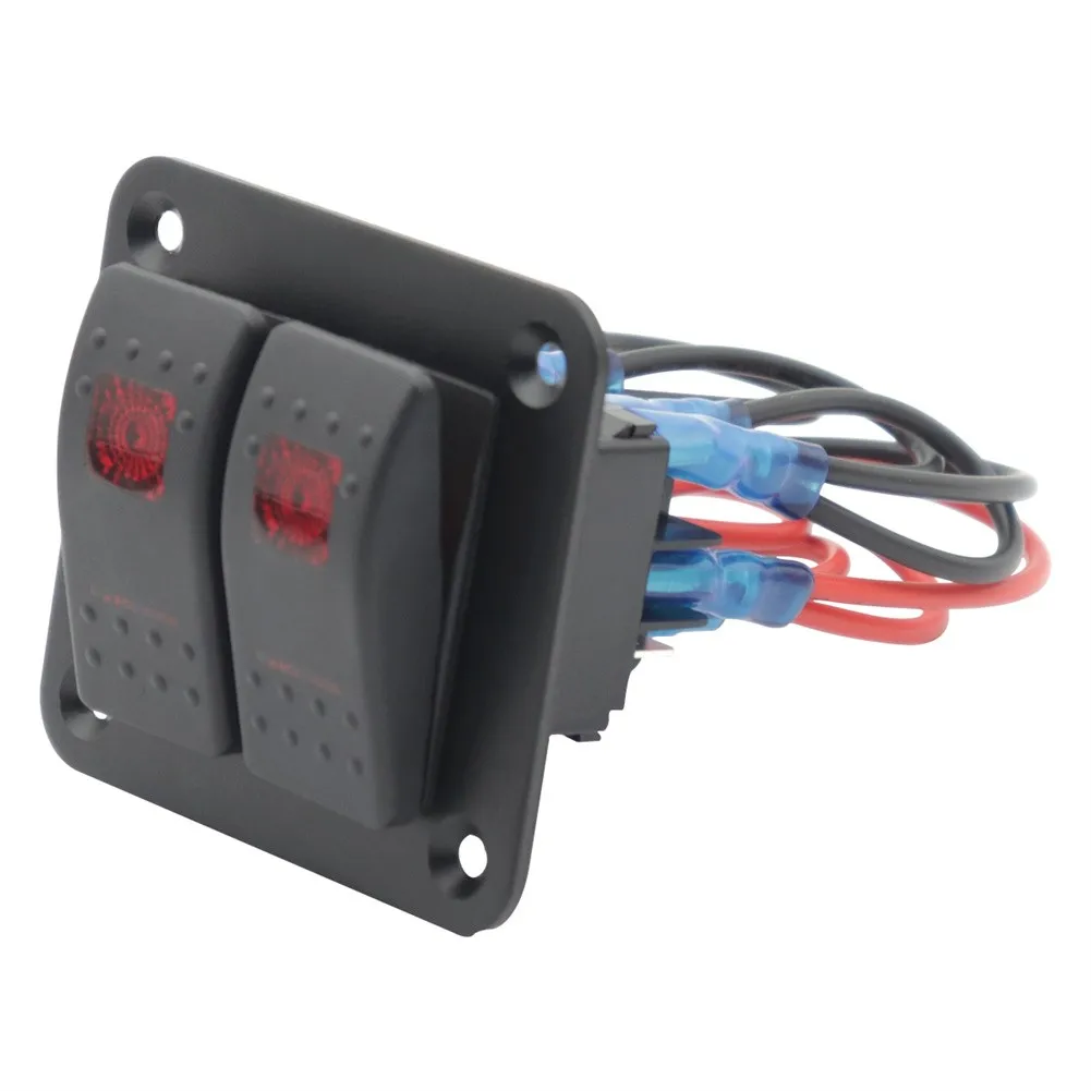 

1pc Rocker Switch Aluminum Panel 2 Gang Toggle Switches Dash With 5 Pin 2 LED Automobile Refitting Switch With LED Indicator