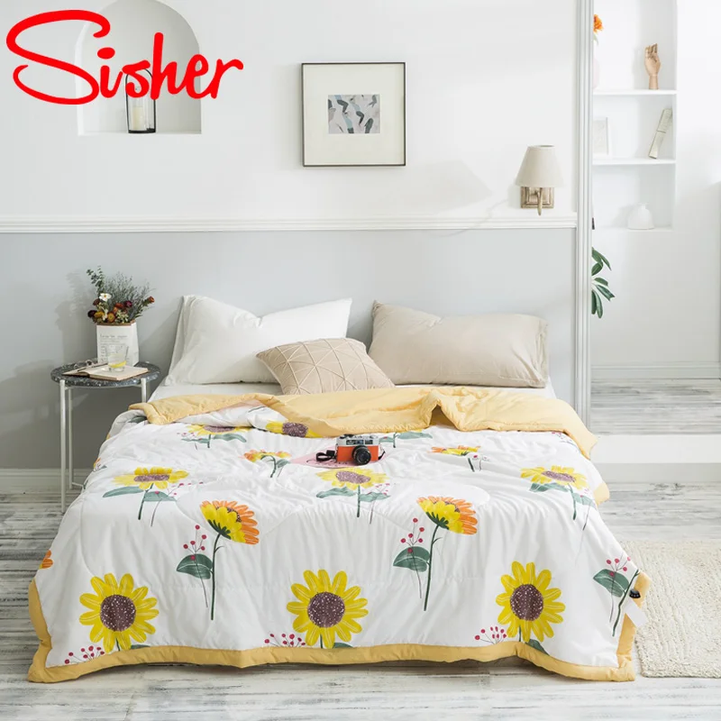 Тонкое летнее одеяло с принтом подсолнуха мягкое удобное для детей и взрослых