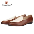 Лоферы Piergitar мужские из коричневой телячьей кожи, классические туфли без застежки, сшитые из белого материала, в британском стиле, для курения