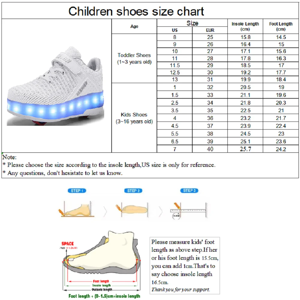 

FOHOLA New Kids Led Shoes Girls Shoes Two Wheels Luminous Sneakers Light Up Heely Led Light Roller Skate Shoes For Girls
