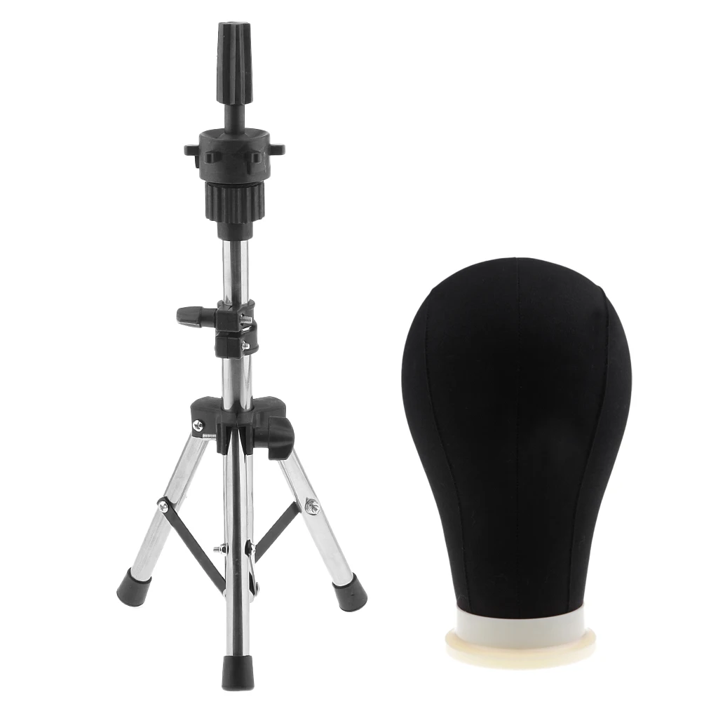 

24'' Black Poly Canvas Block Head Mannequin Head With Stand And Head Pins