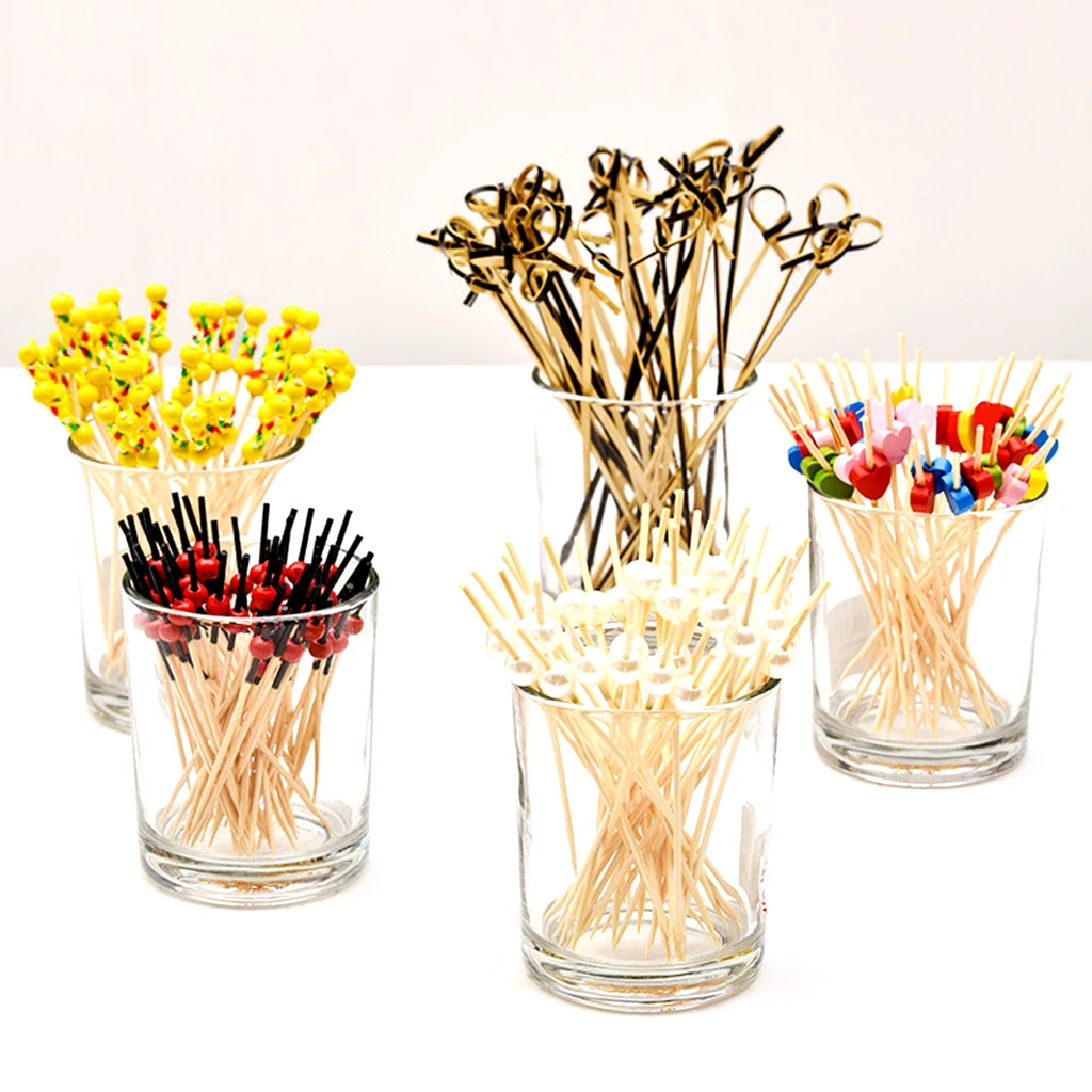 

100pc Disposable Bamboo Fork Party Buffet Fruit Fork Party Dessert Stick Cocktail Skewer Food Cocktail Sandwich Fork Tableware