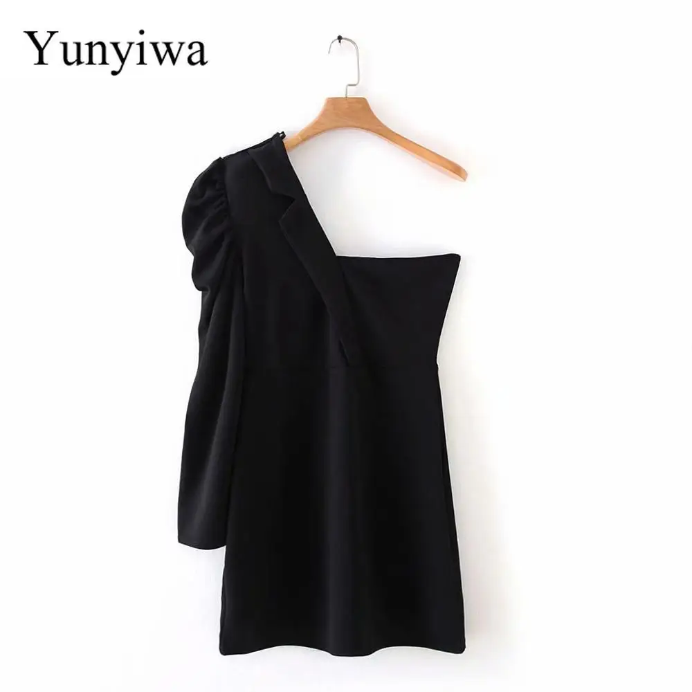 Женское облегающее мини платье с одним плечом повседневное Черное вечернее