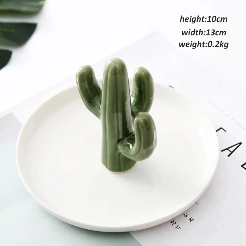

Nordic Ceramic Jewelry Tray Organizer Necklace Ring Display Plate Creative Decorative Crafts Cactus Antlers Holder Desktop Dish