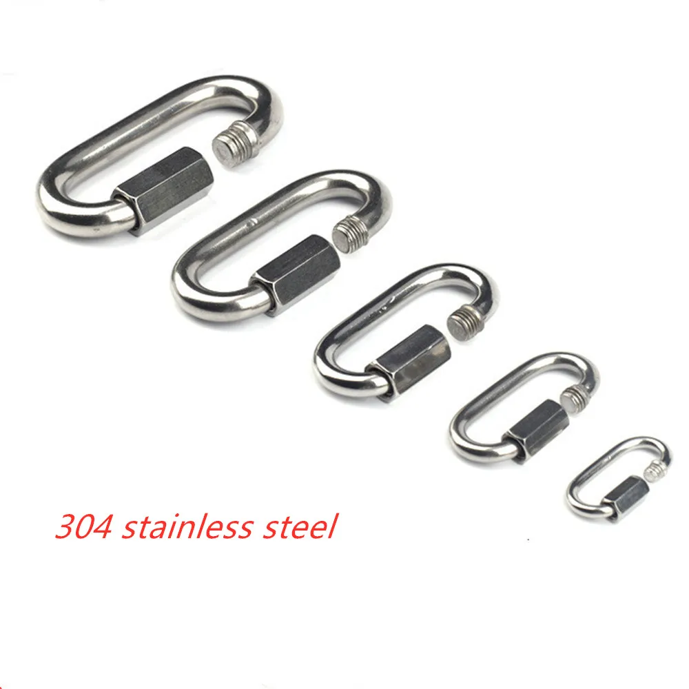New Stainless Steel Screw Lock Climbing Gear Carabiner Quick Links Safety Snap Hook Chain Connecting Ring Carabiner Chain Buckle