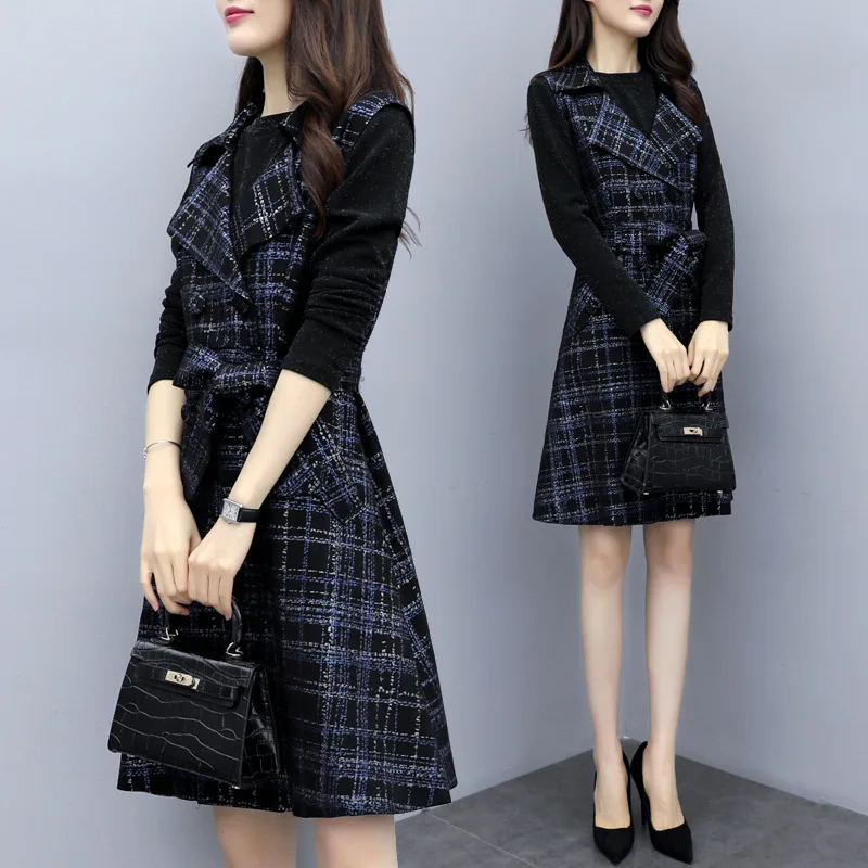 

Twinset Dress Woman Humanness Temperament Autumn Woman 2019 Increase Outside The Ride Self-cultivation Lattice Vest Suit Skirt