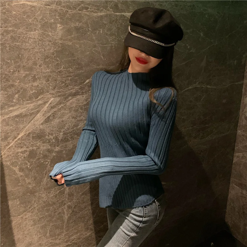 Модный осенне-зимний синий свитер асимметричного покроя женская уличная одежда