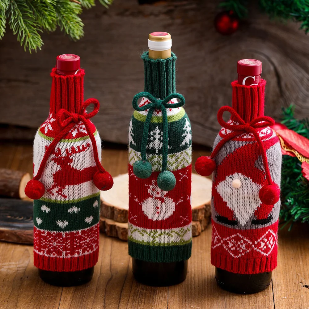 

3pcs Lovely Christmas Bottle Sleeves Festival Decorative Bottle Cover