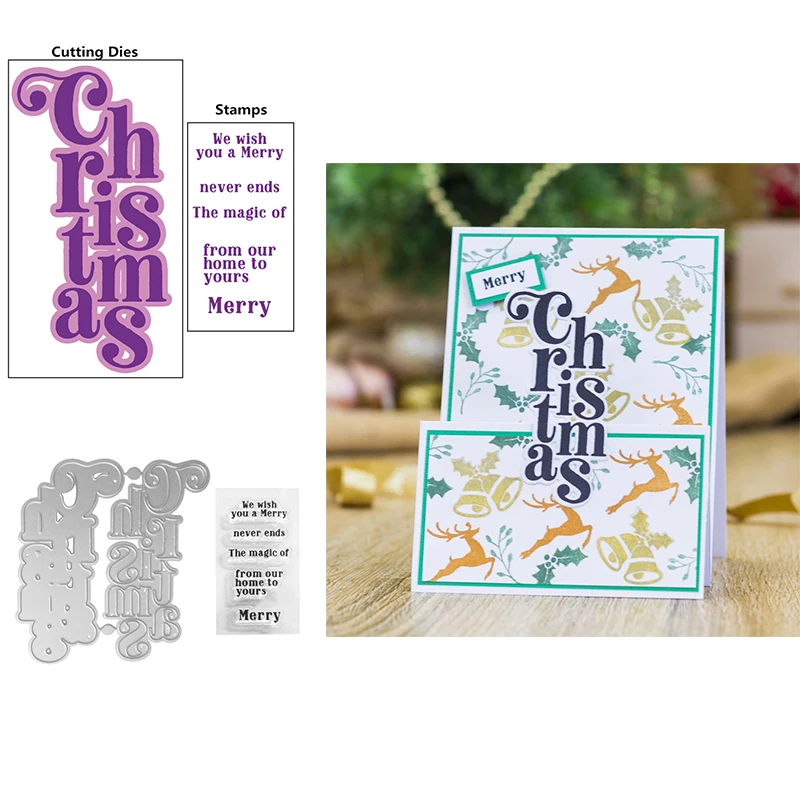 

Merry Christmas Words Combination Series Transparent Clear Silicone Stamp& Dies for DIY Scrapbooking/Photo Album Decor Card