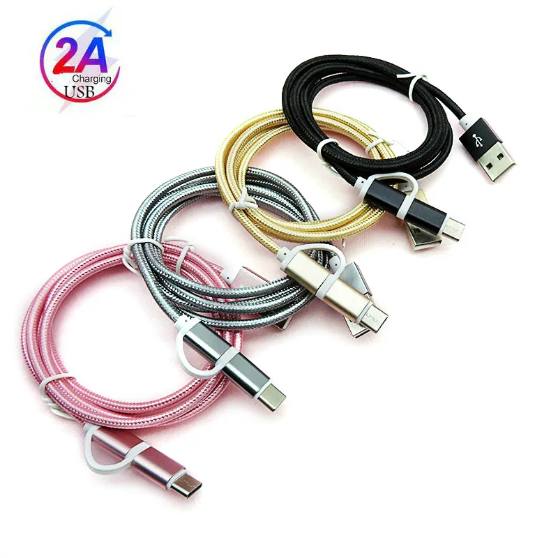 2 в 1 USB-кабель Тип C Micro USB кабель для быстрой зарядки многофункциональный