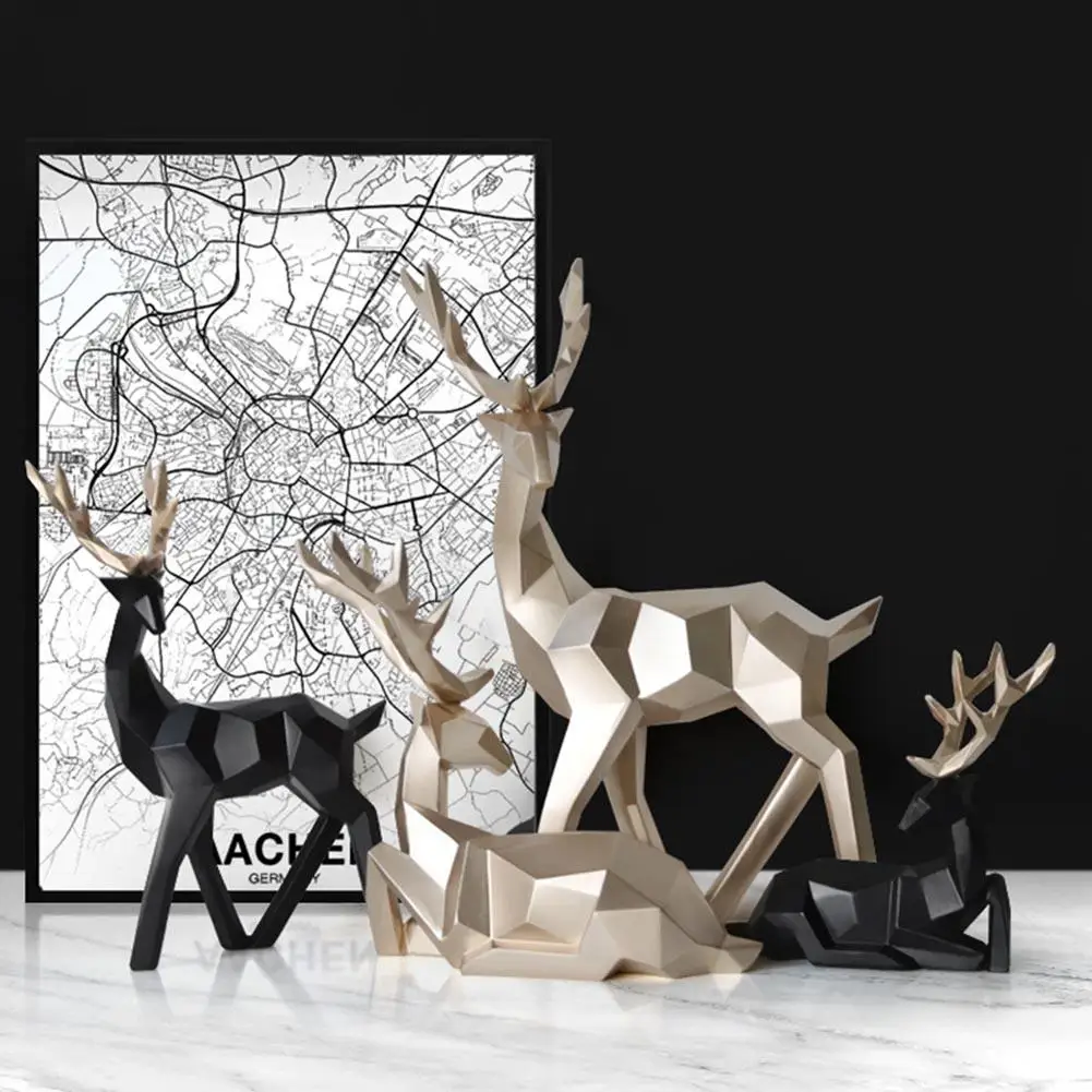 

2Pcs Nordic Geometric Deer Statue Elk Sculpture Figurine Home Living Room Decor Resin Artware Statues Decorations