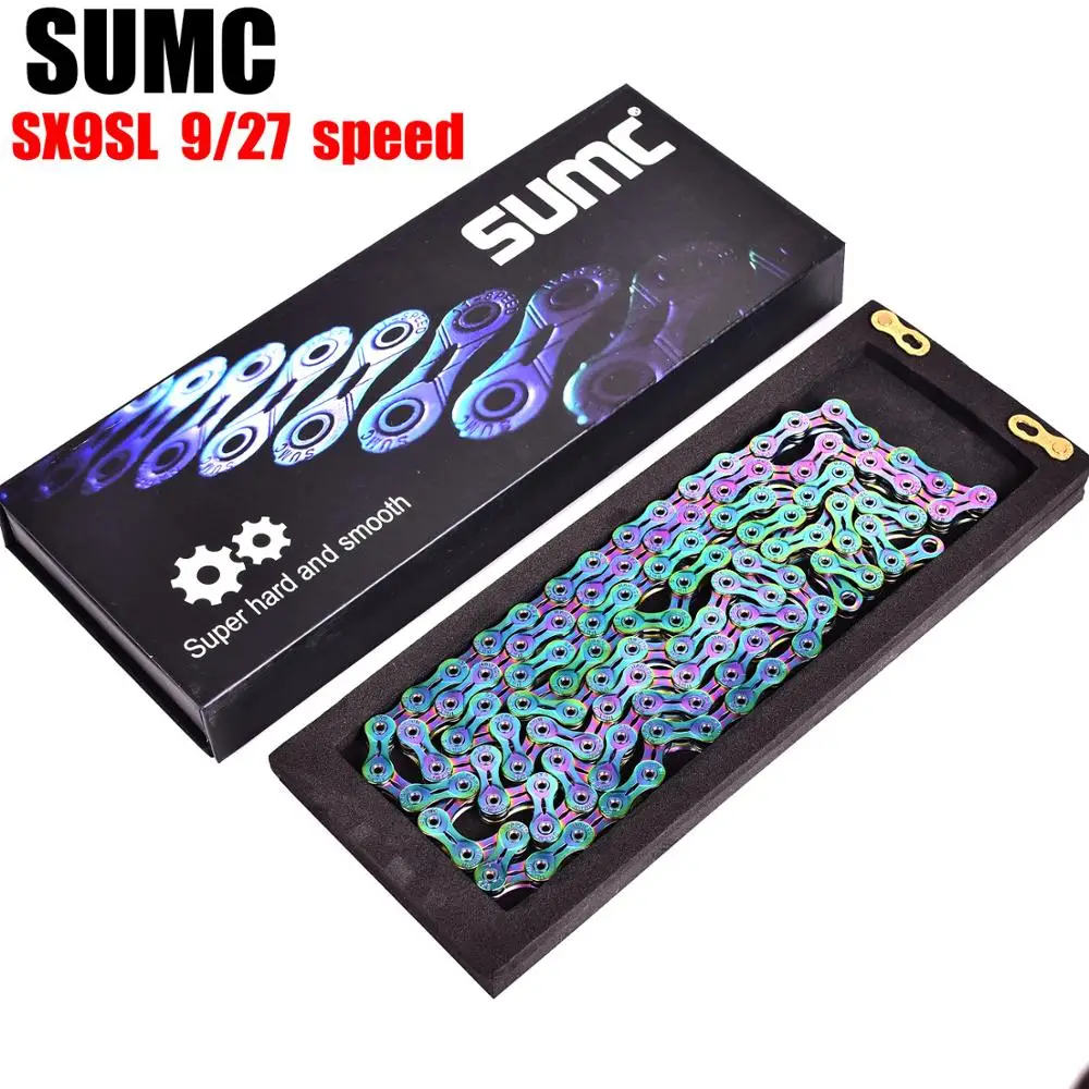 SX9SL Rainbow color Цепь для велосипеда SUMC, 9 скоростей, цепь для горного велосипеда X9, велосипедная цепь X9EL, 27 S, золото, для MTB/шоссейного велосипеда, для M4050, M430, M596, 116L, Радуга - Цвет: SX9SL Rainbow color