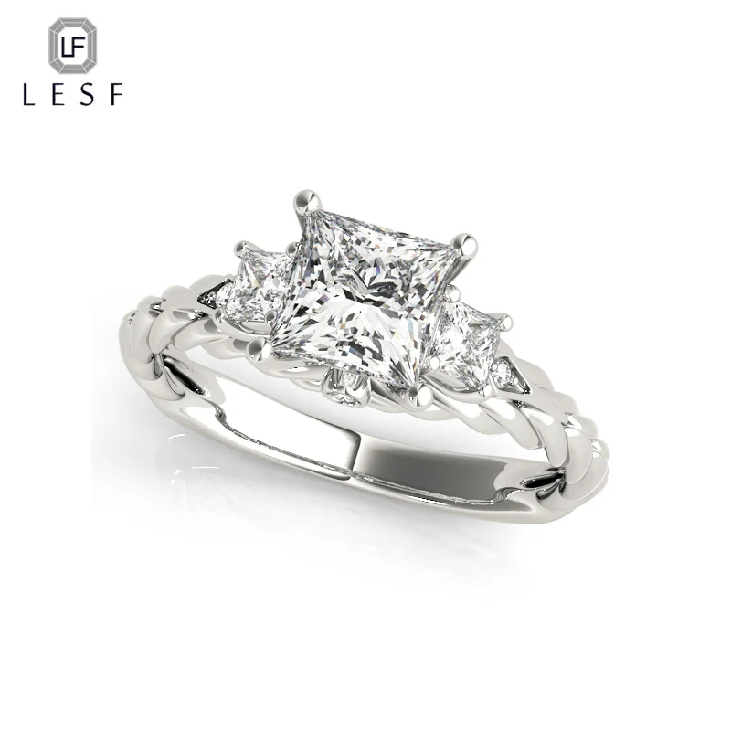 LESF квадратной огранки три камня 925 серебро Лакшери обручальное кольцо Модные