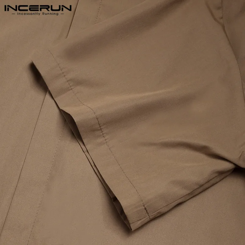 

Vintage Man Comfortable Buttons Suits INCERUN Men Solid Color Sets Casual Short Sleeve Tops Elastic Pockets Pants 2 Pieces S-5XL