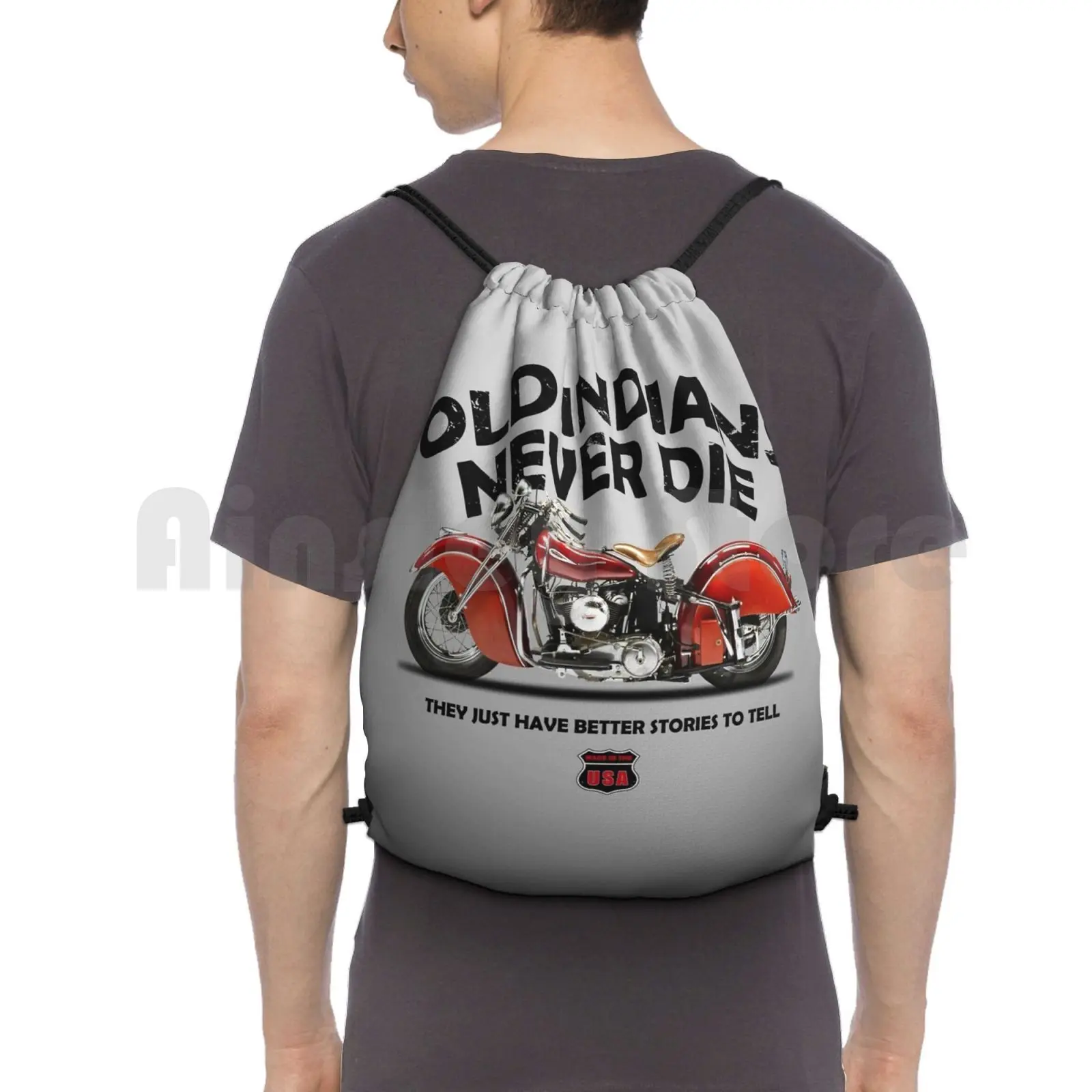 Old Indians Never Die Backpack Drawstring Bag Riding Climbing Gym Bag  Indian Scout Motorcycle Vintage Vintage Motorcycle