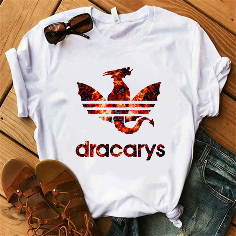 XWT0509-white Showtly Dracarys GAME OF THRONE Female T Shirt Women Summer Dragon Print White Casual Plus Size Streetwear Fashion T shirt - Цвет: XWT0509-white