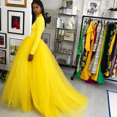 Hot Sale Candy Yellow Color Long Wedding Tulle Dresses Pretty Women Long Tulle Skirt Dress Photography Faldas Mujer Saias