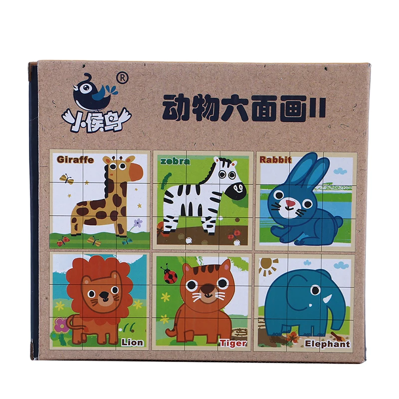 

Creative Wooden Cartoon Animal Puzzle Toys Single 6 Sides Wisdom Jigsaw Puzzle Early Education Learning Toys For Children Game