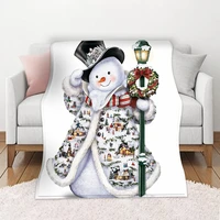 hawkalice snowman fleece throw blanket merry christmas gift lightweight super soft cozy blanket for bed couch sofa 59x86 inch