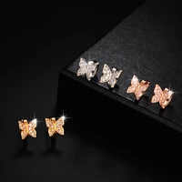 huami plated 14k real gold stud earrings butterfly exquisite zircon crystal quality samll earings fashion jewelry valentines