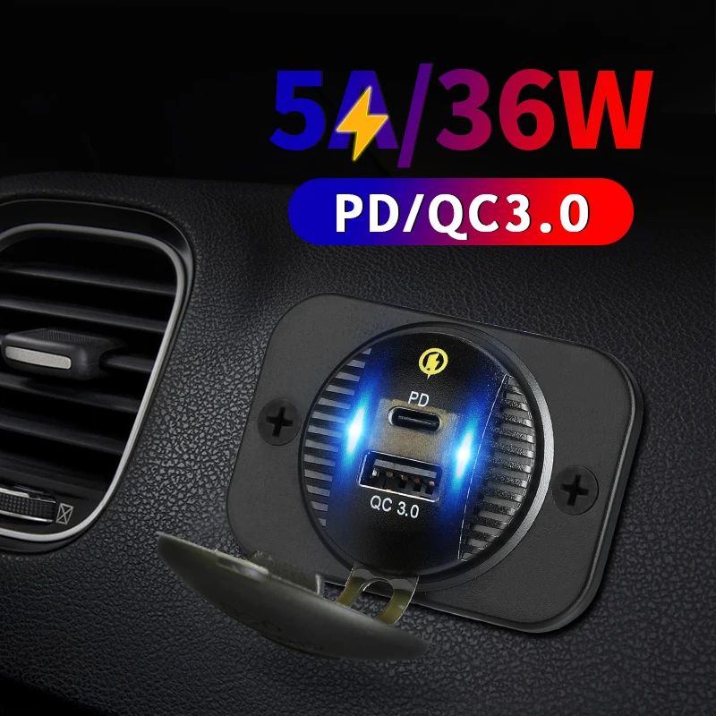 

Dual Socket Port Power Outlet Adapter Charger Car Accessories Tool 12v Usb Fast Charge 5V Quick for Phone Truck Marine Camper