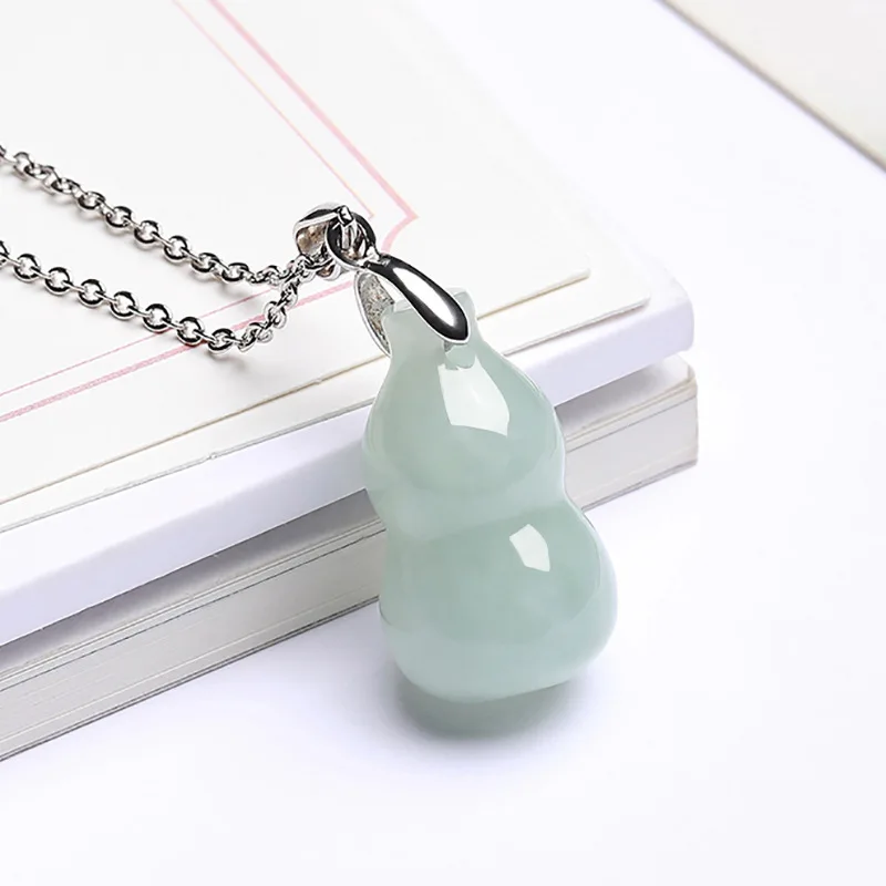 

Natural Myanmar jadeite jade gourd pendant silver simple retro pendant temperament jewellery fashion for women men lucky