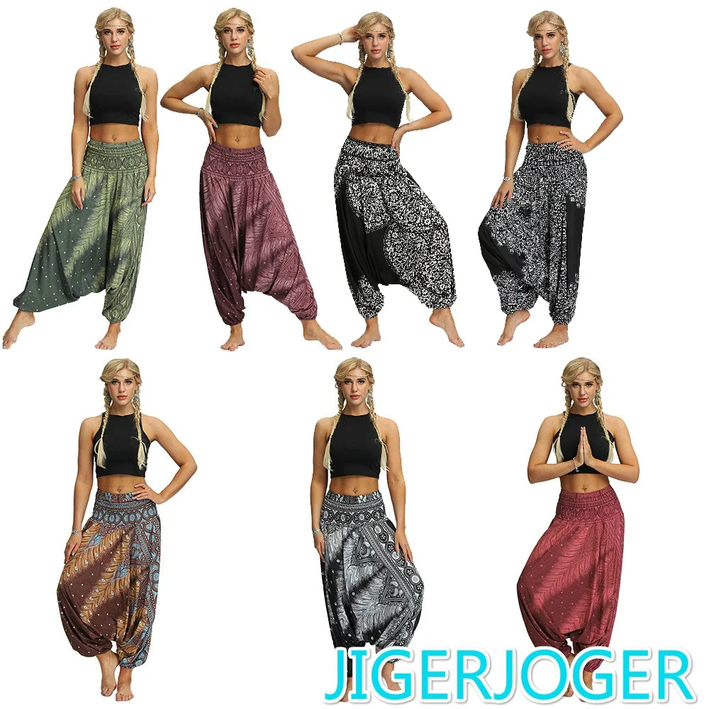 

JIGERJOGER 2020 Новый 7 цветов 3D принт свободная обувь больших размеров; Размеры мешковатые брюки с широкими штанинами Для женщин штаны-шаровары шт...