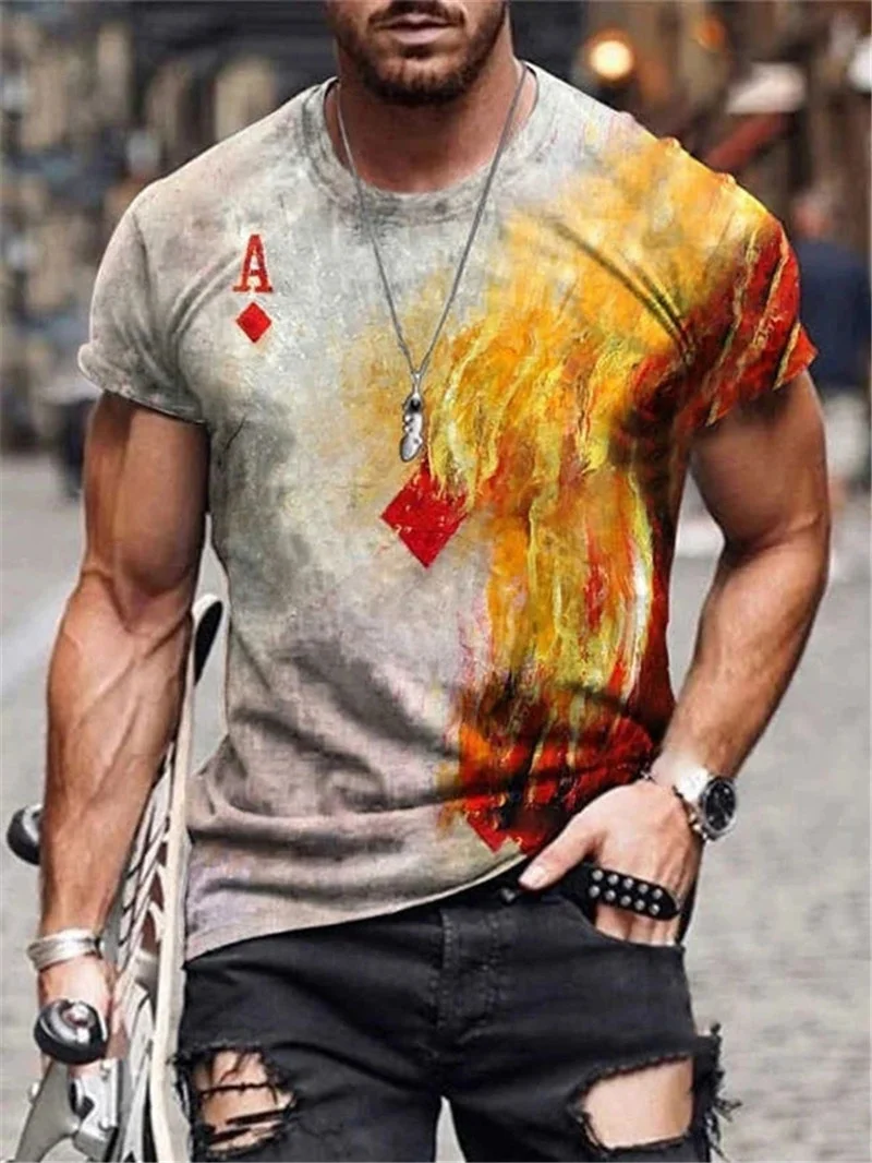 

New 3D Digital Playing Card Printing T-shirt ClothesSummer Hedging Everyday Casual Men's Short-sleeved Casual Breathable T-shirt
