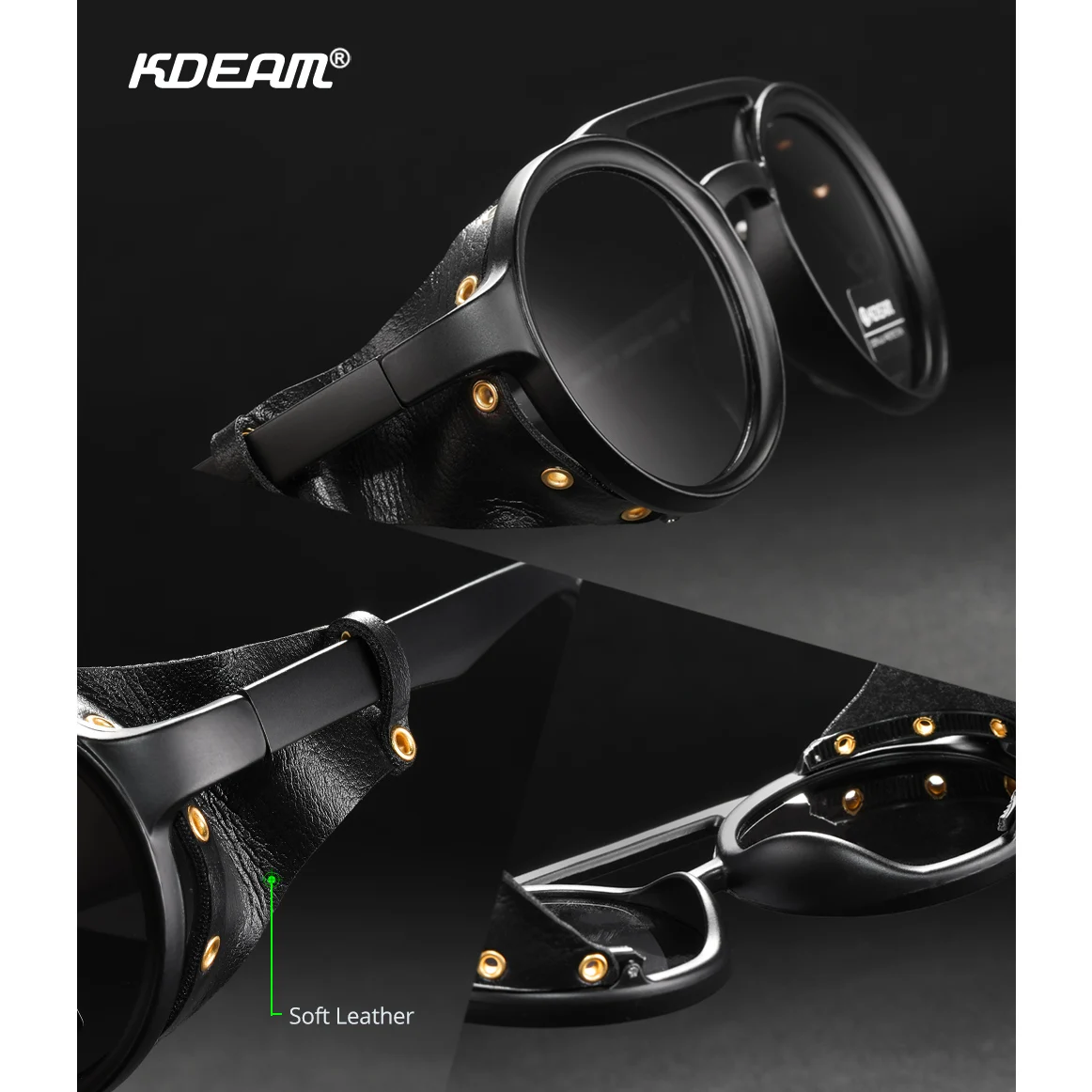 Мужские и женские круглые солнцезащитные очки KDEAM винтажные затемненные с