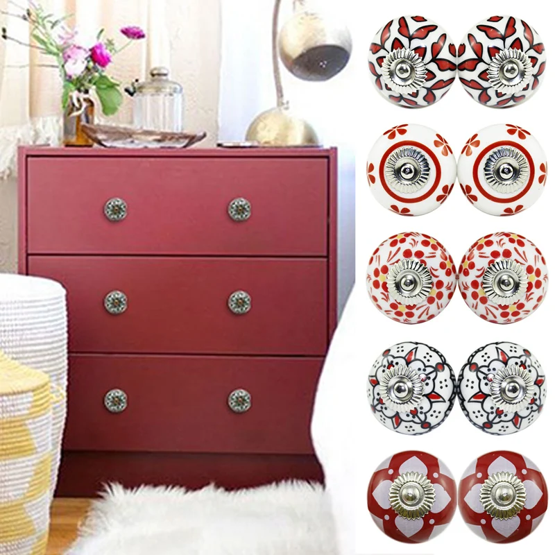 2 шт. многоцветные винтажные цветочные керамические ручки для ящиков |