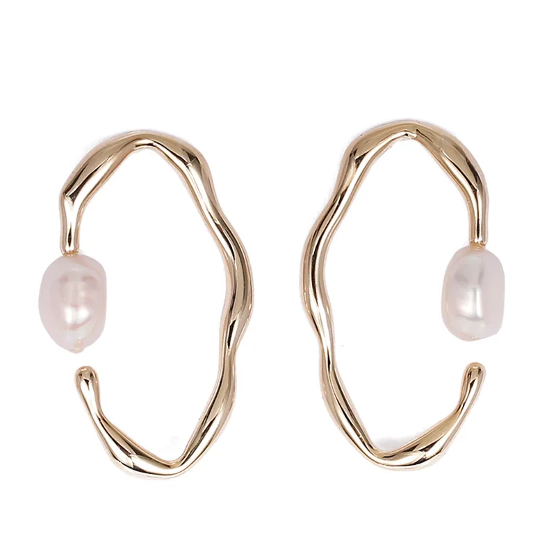 

1Pair Korean Retro Luxury Natural Pearl Handmade Geometric Drop Earrings Temperament Female Party Jewelry Gifts