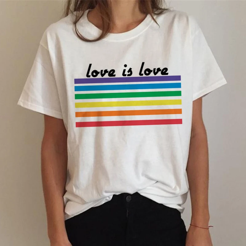 

Harajuku Ullzang Funny Tshirt 90s Graphic Love Is Love Top Tee Female T Shirt Women Gay Pride Shirt Lesbian Rainbow T-shirt