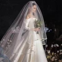 ivory white bridal veils with comb two layers cathedral wedding veil simple velos de noiva 3 5 meters