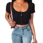 Женская футболка с коротким рукавом, разноцветный эластичный облегающий кардиган с квадратным вырезом в стиле ретро, лето