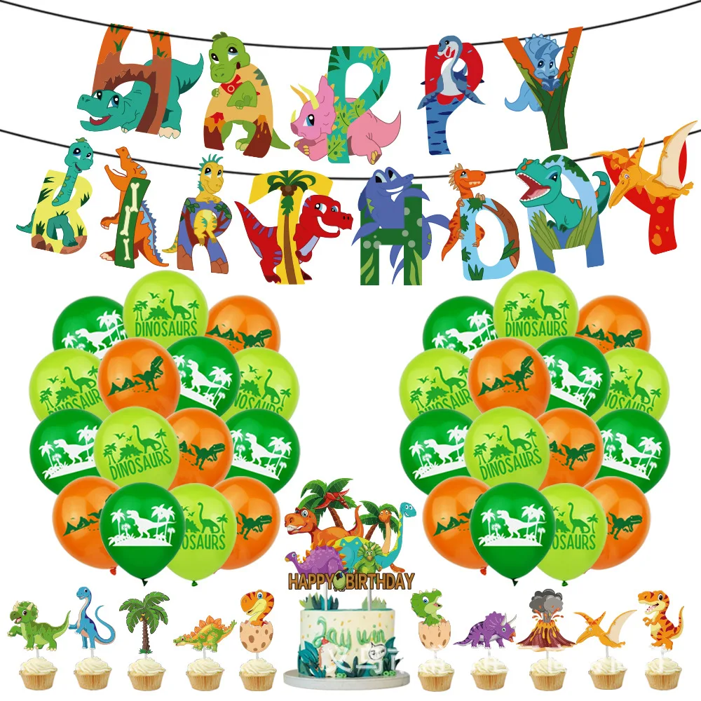 

Dinosaur Theme Kids Birthday Party Decorations Jungle Dino Balloons Banner Cake Toppers Set Dinosaur Roar Party Safri Rawr