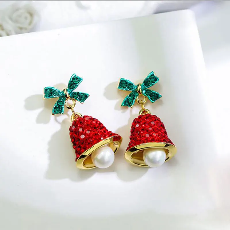 

Linmouge Christmas New Fashion Earrings For Women New Year Gift Bow Wind Chimes Kroean Style Female Party Zircon Jewelry EF221