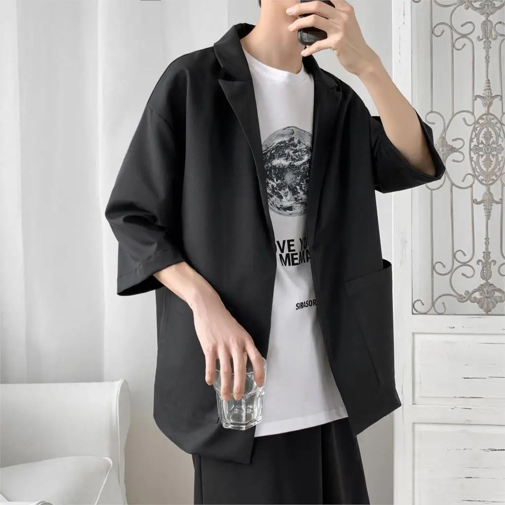 

2021 New Korea Style Leisure Designer Fashion Women Men Blazer Homme Jacket Half Sleeve Oversize Casual Suit