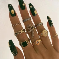 new retro snake shape ring creative geometric zircon alloy ring set for women metal knuckle ring party jewelry christmas gift
