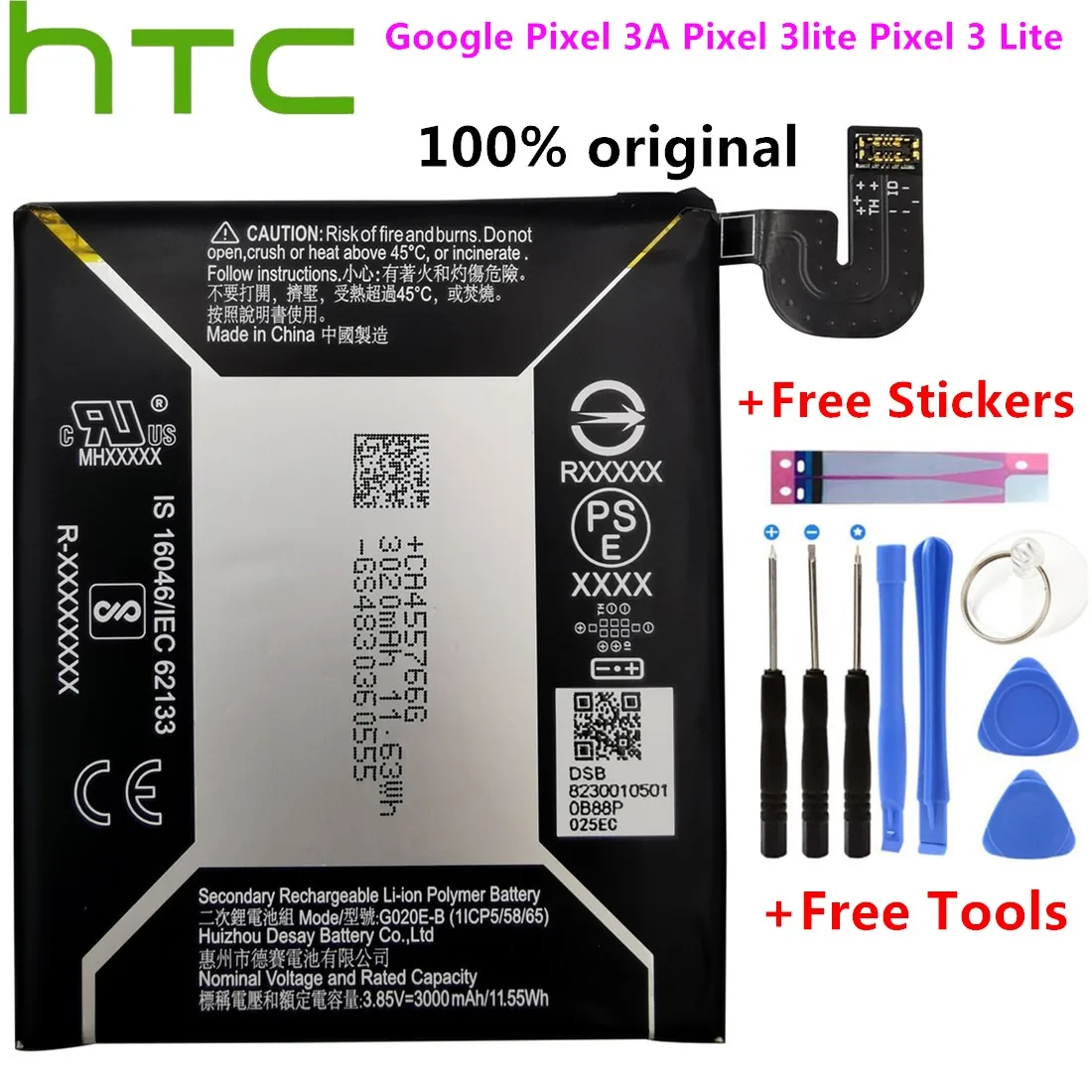 

Original Replacement Battery G020E-B For Google Pixel 3A Pixel 3lite Pixel 3 Lite Authenic Rechargeable Battery 3000mAh+ Tools