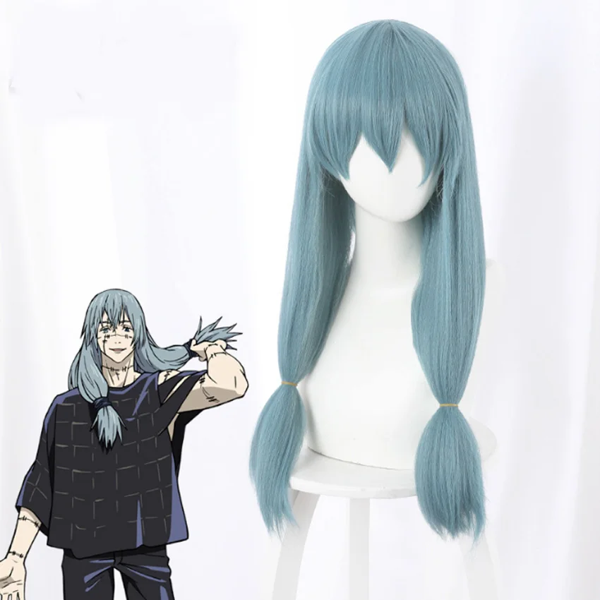 

Parrucca Cosplay juskeleton su Kaisen Mahito blu resistente al calore capelli sintetici doppia treccia Costume parrucca puntelli