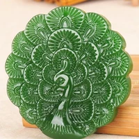 natural green hand carved peacock jade pendant fashion boutique jewelry men and women peacock open screen necklace