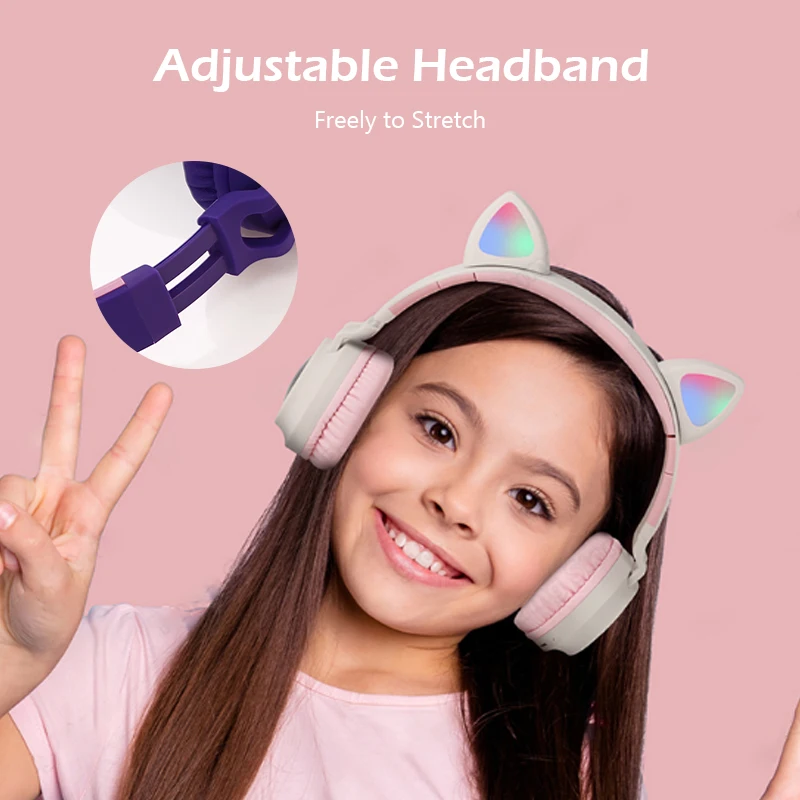 

KUULAA New LED Cat Ear Noise Cancelling Headphones Bluetooth 5.0 Young People Kids Headset Support TF Card 3.5mm Plug With Mic