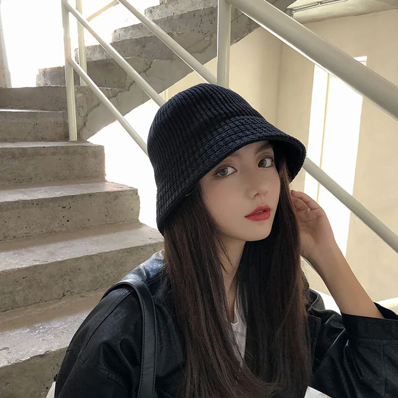 

Korean Knitted Thick Warm Fisherman Hat Women's Hats In Winter Outdoor Casual Panama Cap Sunshade And Windproof Winter Head Hood