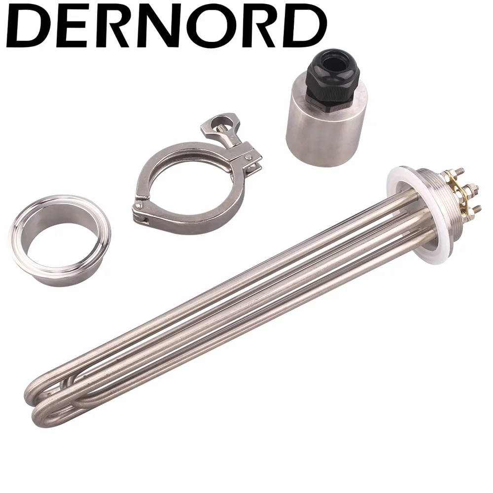 Трехзажимный водонагреватель DERNORD, 220 В/380 В, 2 дюйма, 64 мм, мощность фланца 3 кВт, кВт, 6 кВт, 9 кВт, 12 кВт, нагревательный элемент, три зажима и наконечник - изображение