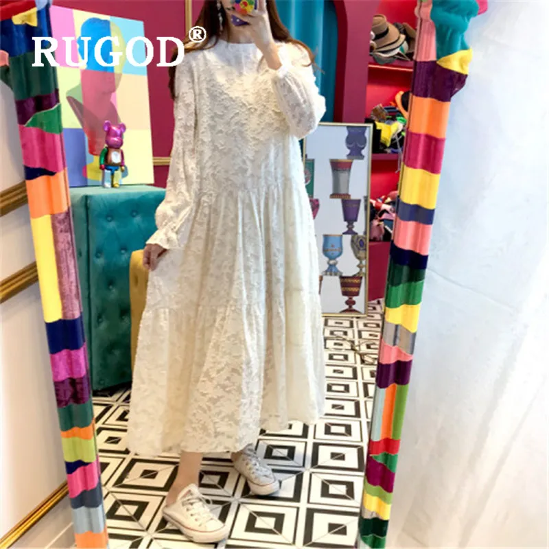 RUGOD 2020 весеннее простое кружевное корейское платье макси однотонный топ с