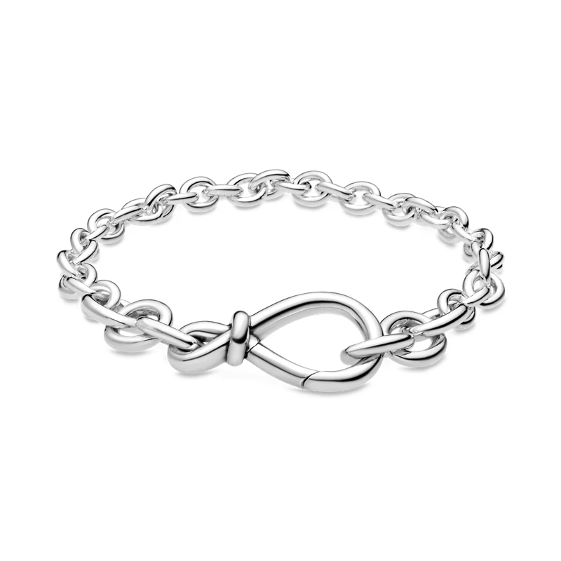 

Hot Sale 925 Sterling SilverChunky Infinity Knot Chain Bracelet Knotted Bow-Knot Clasp Infinite Love Chain Bracelet Jewellery