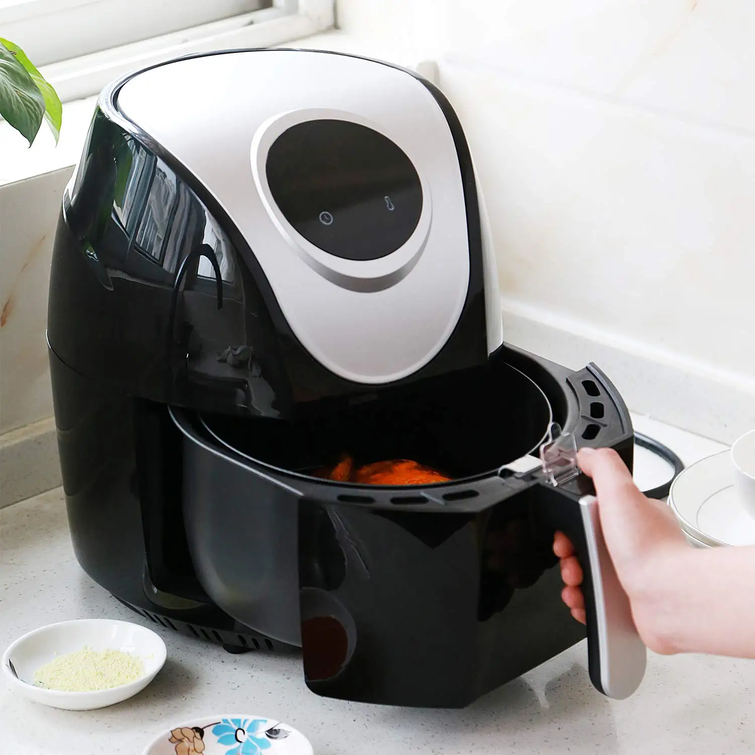 Аэрофритюрница для приготовления блюд без 3,8 QT 7-в-1 Сенсорный экран Лидер продаж большие электрическая мультипечь печь безмасляный Плита с рецепты Поваренная книга(серый/черный